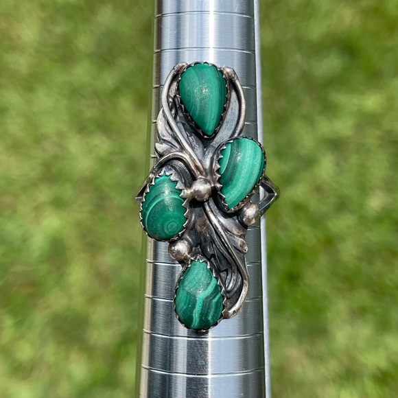 Scott Dave Jewelry - Scott Dave Navajo Sterling Silver Malachite Ring Size 7.75